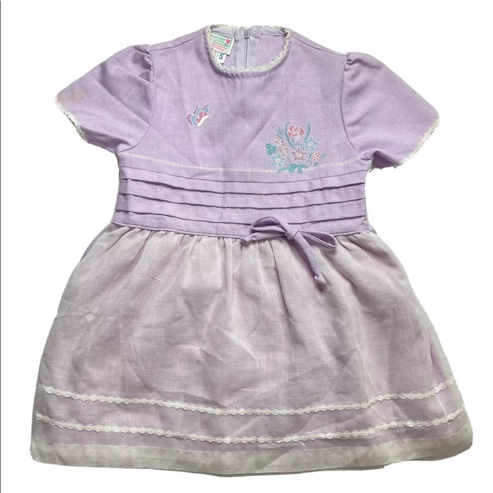 Vintage JC Penney Wildflower Collection Purple Dress Butterfly Floral Print 5